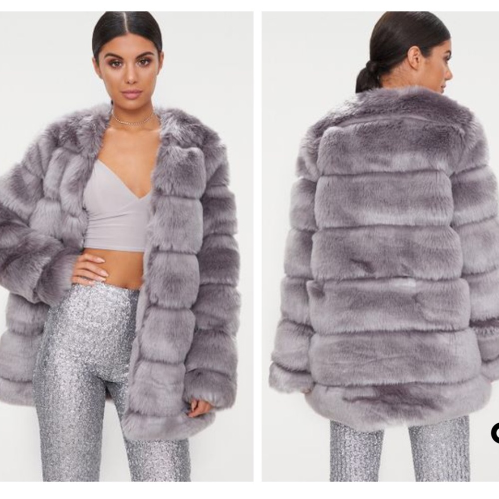 Grey faux fur bauble coat